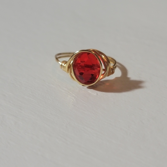 Wire Wrapped Red Ring Size 8 - Picture 6 of 6